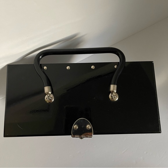 Vintage 1950s chrome, black lucite & velvet Dorset Rex of Fifth Avenue purse - Picture 9 of 16